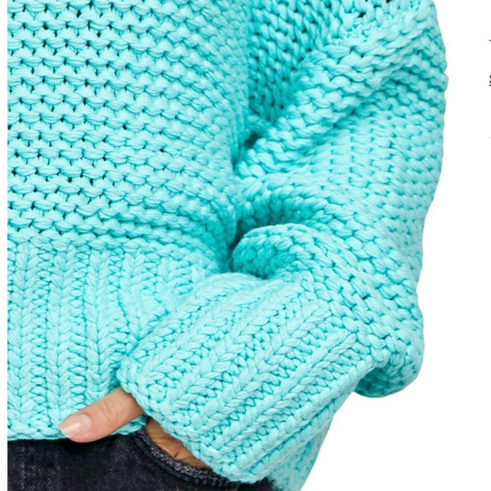 Free People Cowl Neck Chunky Knit Aqua Sweater - Picture 7 of 7